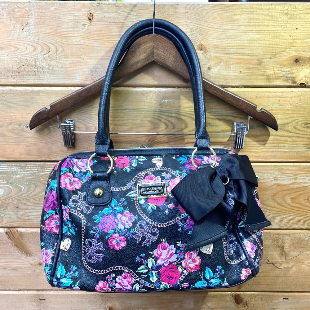 Betsey Johnson FLORAL MULTICOLOUR BLACK BOW Purse Handbag